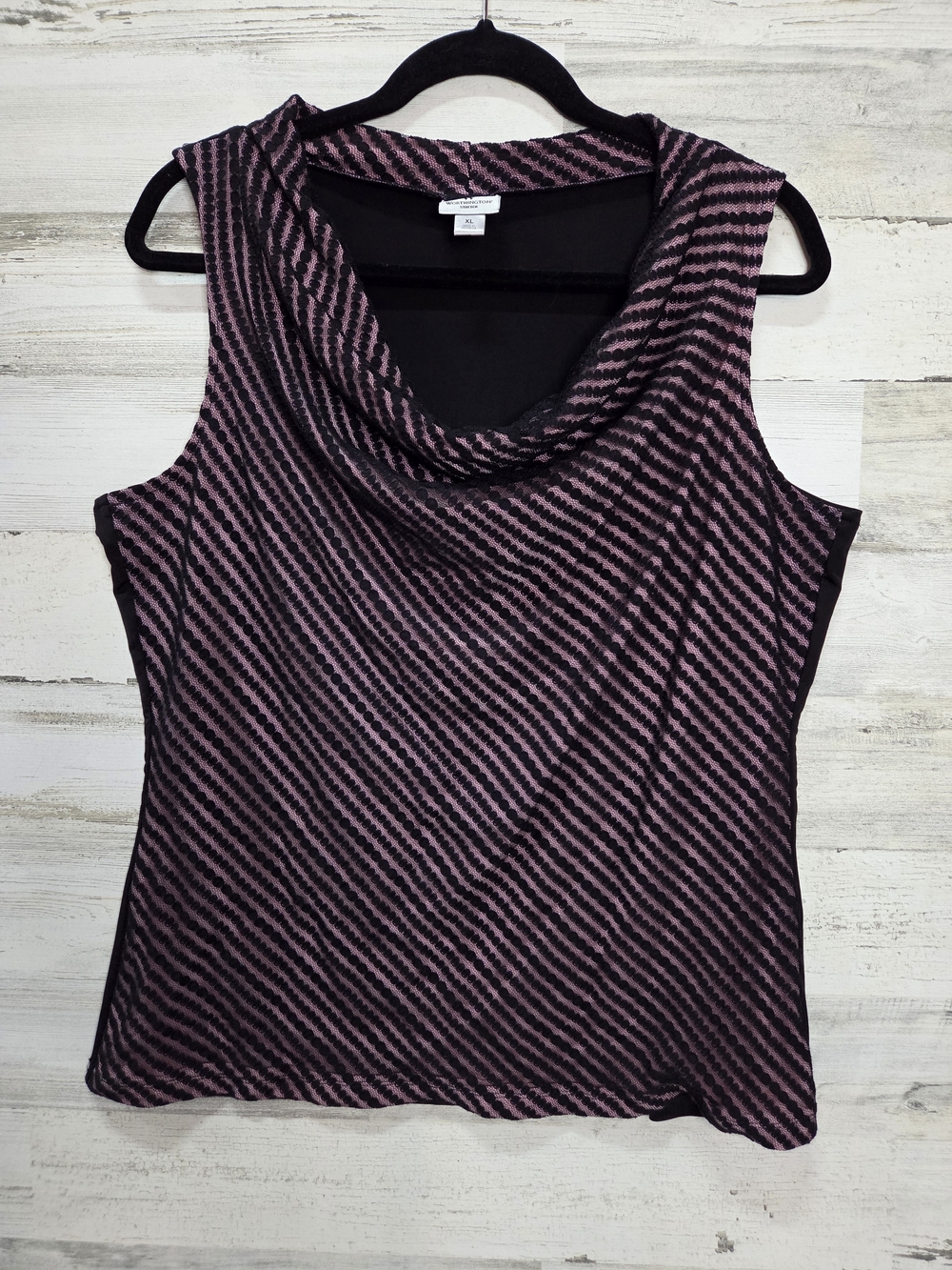 Y2k Worthington Sheer Double-Layered Mesh Striped Cowl Neck Top Size XL